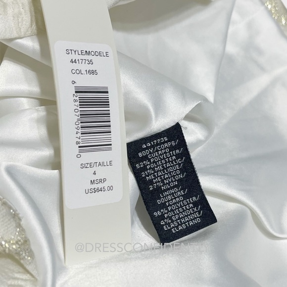 NWT MONIQUE LHUILLIER Spaghetti strap Metallic Jacquard Midi Dress - Ivory - Picture 15 of 16